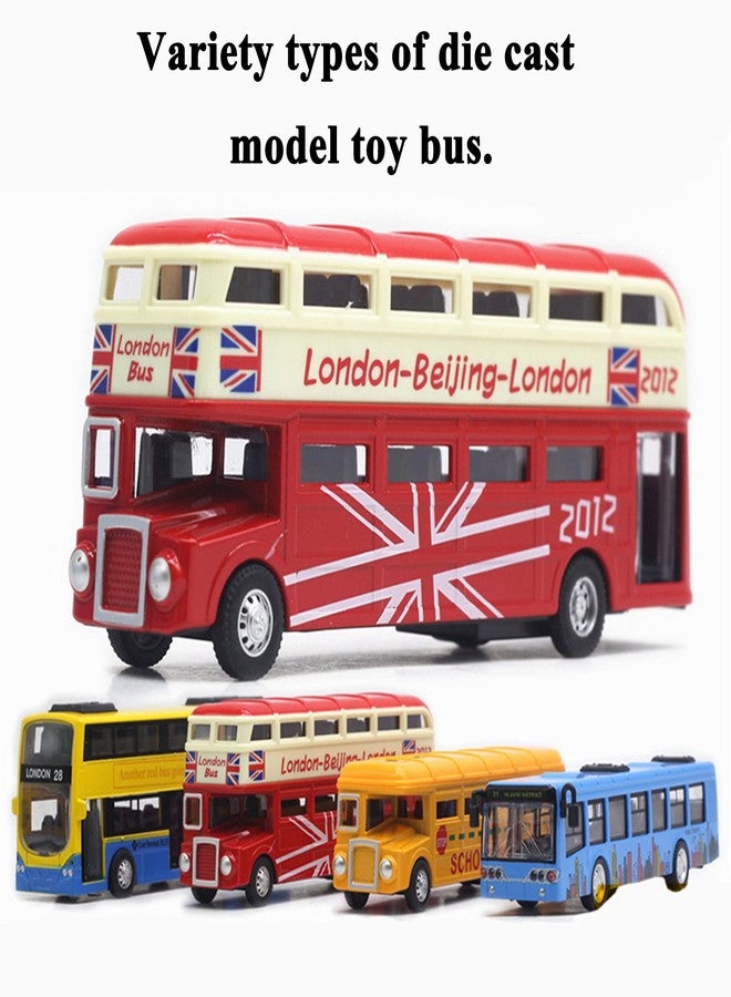 OTONOPI Bus Toys Pull Back School Bus Double Decker London Vehicles City Sightseeing Tour Bus Die Cast Metal Toy Cars Friction Powered Play Vehicle Toy Set for Kids 4 Pack - Image 2